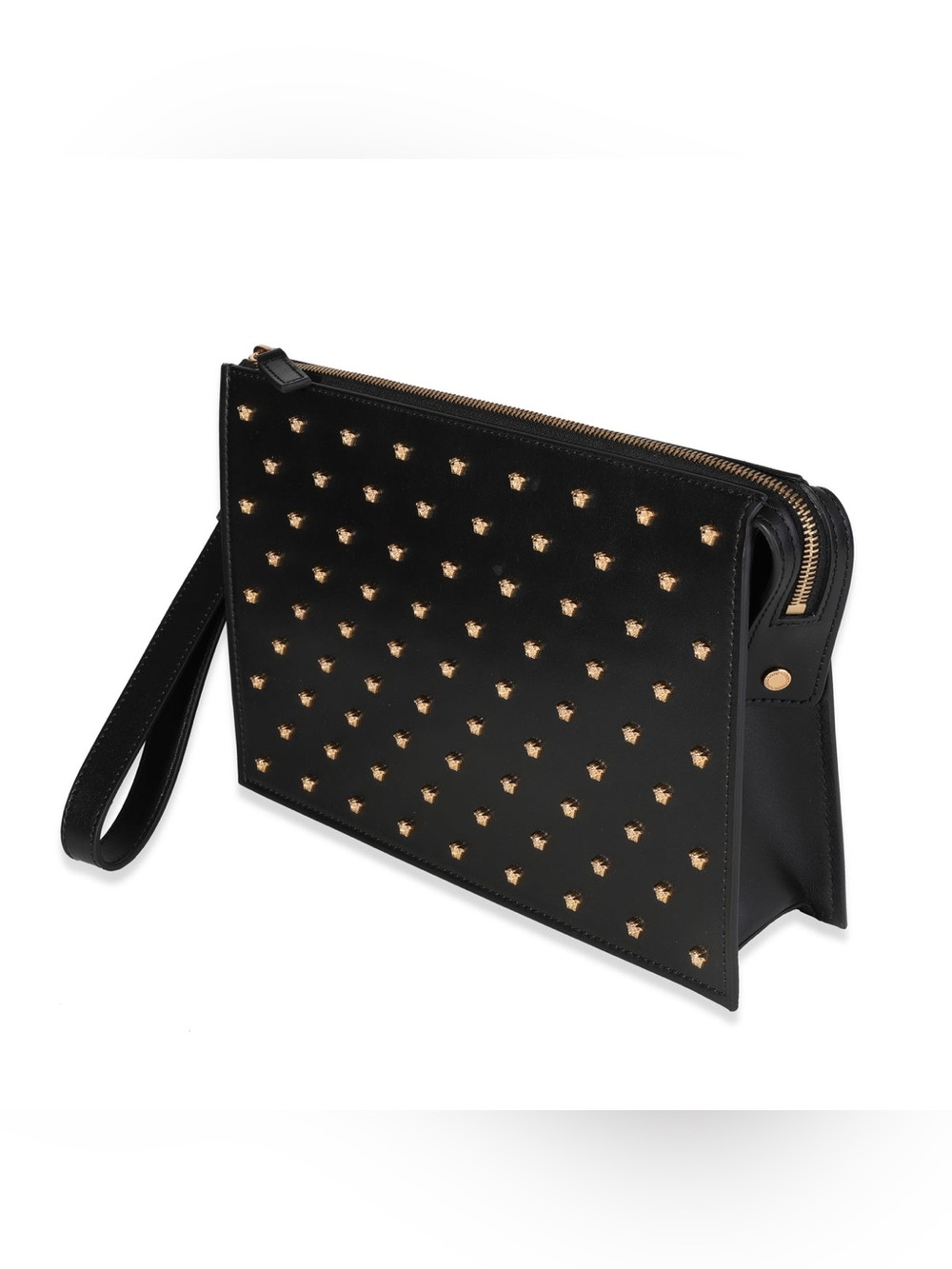 VERSACE Black Leather Mini Medusa Clutch w/ wristlet strap